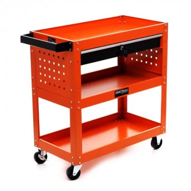 Тележка стеллаж для инструментов на колесах с тормозом Kraft&Dele KD366 Orange-Black 3 полочки и выдвижной ящик на замке нагрузка 150 кг