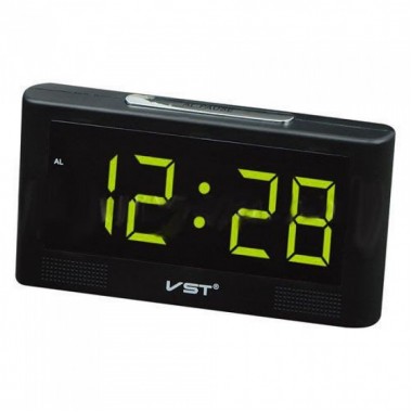 Электронные зеркальные настольные часы LED Alarm Clock VST 732Y цифровые светящиеся с зелёной подсветкой будильник и термометр Черные