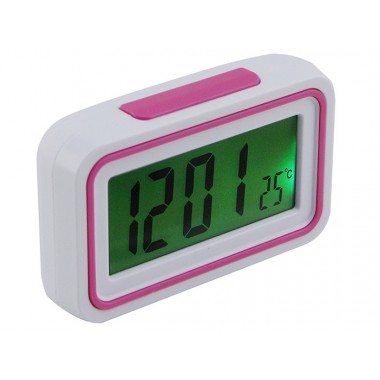 Электронные настольные говорящие часы KENKO 9905 TR цифровые с LED подсветкой и температурой говорящий будильник Белые с розовым