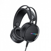 Проводные накладные игровые наушники для компьютера с микрофоном HOCO W100 Touring геймерские с LED подсветкой Чёрные (48578) Проводные накладные игровые наушники для компьютера с микрофоном HOCO W100 Touring геймерские с LED подсветкой Чёрные (48578)