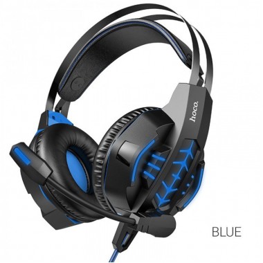 Проводные игровые накладные наушники с микрофоном HOCO W102 Cool tour игровая гарнитура для компьютера с LED подсветкой Синие (48579)