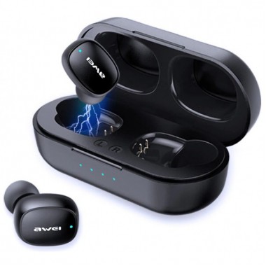Беспроводные Bluetooth стерео наушники для телефона с микрофоном Awei T13 сенсорные с влагозащитой и зарядным боксом для андроид и iOS Чёрные (48047)