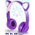 Беспроводные детские наушники с кошачьими ушками и RGB подсветкой Cat Ear P47M Фиолетовые для телефона и компьютера с микрофоном USB зарядка FM-радио microSD