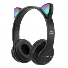 Беспроводные детские наушники с кошачьими ушками и RGB подсветкой Cat Ear P47M Чёрные для телефона и компьютера с микрофоном USB зарядка FM-радио microSD