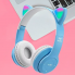 Беспроводные детские наушники с кошачьими ушками и RGB подсветкой Cat Ear P47M Голубые для телефона и компьютера с микрофоном USB зарядка FM-радио microSD