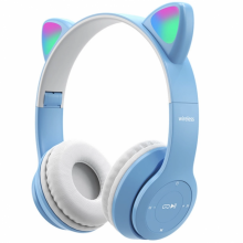Беспроводные детские наушники с кошачьими ушками и RGB подсветкой Cat Ear P47M Голубые для телефона и компьютера с микрофоном USB зарядка FM-радио microSD