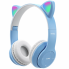 Беспроводные детские наушники с кошачьими ушками и RGB подсветкой Cat Ear P47M Голубые для телефона и компьютера с микрофоном USB зарядка FM-радио microSD