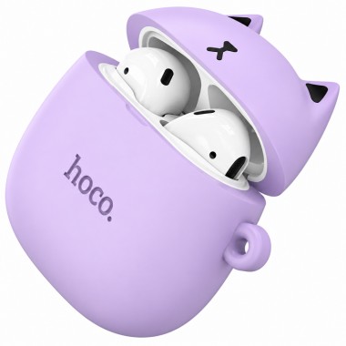 Бездротові Bluetooth навушники HOCO EW45 Magic Cat TWS вкладки з мікрофоном + ліловий силіконовий кейс Кіт