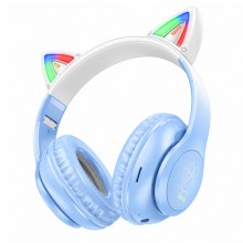 Беспроводные наушники HOCO W42 Cat Ears Bluetooth 5.3 с кошачьими ушками LED TF AUX Голубые с белым Беспроводные наушники HOCO W42 Cat Ears Bluetooth 5.3 с кошачьими ушками LED TF AUX Голубые с белым