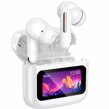 TWS наушники HOCO EQ14 Cool Color с цветным сенсорным дисплеем Bluetooth 5.4, кейс 500 мАч Белые