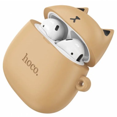 Беспроводные Bluetooth-наушники HOCO EW45 Magic Cat с микрофоном, кейсом 350 мАч и силиконовым чехлом Кот Бежевый