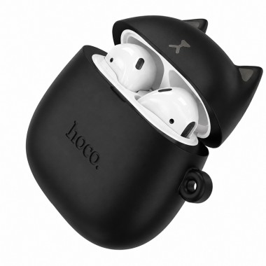 Беспроводные TWS наушники-вкладыши HOCO EW45 Bluetooth 5.3, кейс 350 мАч + силиконовый кейс Кот Черный