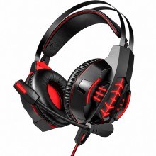 Ігрові дротові навушники IMENSO IMS-E1007 з мікрофоном RGB 40 мм USB + 3.5 мм Чорно-червоні