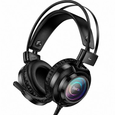 Игровые проводные наушники HOCO W110 Resource с микрофоном 50 мм RGB-подсветкой AUX 3.5 мм + USB Черные