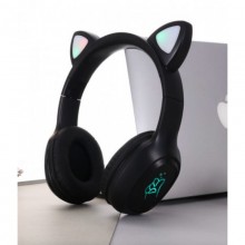 Беспроводные детские блютуз наушники для телефона и ПК с микрофоном CATear P58M USB с кошачьими ушками и цветной LED подсветкой для андроид и IOS Bluetooth 5.0 Черные