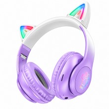 Наушники HOCO W42 Cat Ears беспроводные Bluetooth 5.3 с LED-подсветкой, кошачьими ушками, TF и AUX Фиолетово-белые Наушники HOCO W42 Cat Ears беспроводные Bluetooth 5.3 с LED-подсветкой, кошачьими ушками, TF и AUX Фиолетово-белые