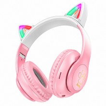 Беспроводные Bluetooth наушники HOCO W42 Cat Ears с LED-подсветкой, кошачьими ушками, TF и AUX Розово-белые Беспроводные Bluetooth наушники HOCO W42 Cat Ears с LED-подсветкой, кошачьими ушками, TF и AUX Розово-белые