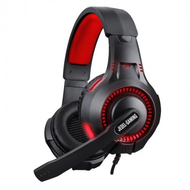 Проводные игровые накладные наушники с микрофоном Jedel GH-253 Gaming игровая гарнитура для компьютера и ноутбука с подсветкой USB и 2 Jack 3.5 мм Чёрные с красным (48817)