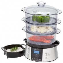 Пароварка электрическая Clatronic DG 3547 Inox домашняя трехуровневая скороварка на 800 Вт с чашей для риса