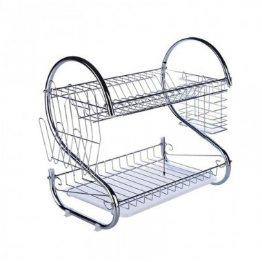 Сушилка органайзер для посуды настольная с поддоном Kitchen Storage Rack двухуровневая стойка из хромированного металла (46905)