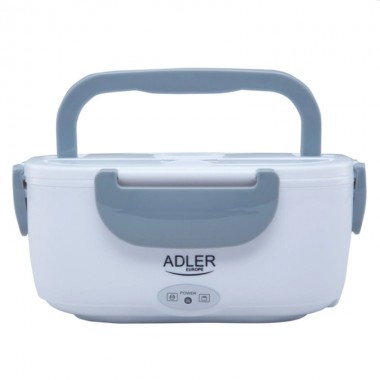 Пластиковий контейнер для їжі Adler AD 4474 Сірий з білим 40 Вт електричний ланч бокс з підігрівом та кришкою 1,1 л живлення від мережі 220 В з ложкою