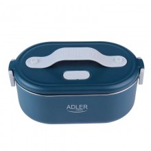 Ланч бокс с подогревом электрический Adler AD 4505 Blue 55 Вт металлический контейнер для еды с крышкой 0,8 л питание от сети 220 В с ложкой и разделителем