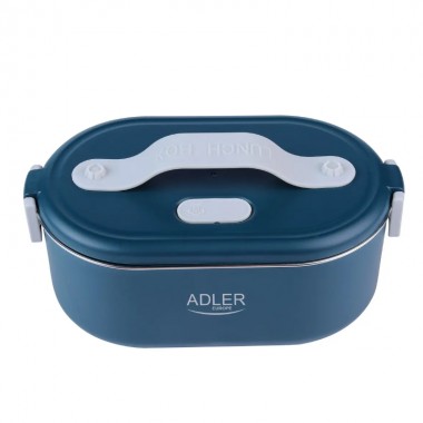 Ланч бокс з підігрівом електричний Adler AD 4505 Blue 55 Вт металевий контейнер для їжі з кришкою 0,8 л живлення від мережі 220 В з ложкою та розділювачем