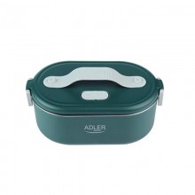Ланч бокс с подогревом электрический Adler AD 4505 Green 55 Вт металлический контейнер для еды с крышкой 0,8 л питание от сети 220 В с ложкой и разделителем