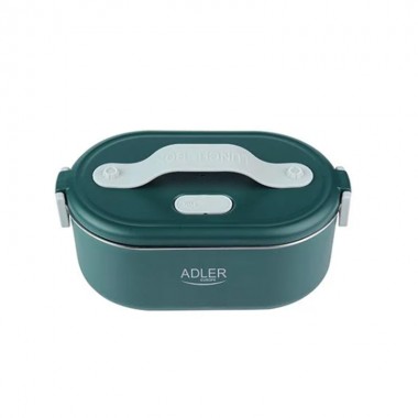 Ланч бокс с подогревом электрический Adler AD 4505 Green 55 Вт металлический контейнер для еды с крышкой 0,8 л питание от сети 220 В с ложкой и разделителем