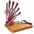Набор кухонных ножей Royalty Line RL-KSS804 Red 8 предметов для кухни со стальным лезвием и специальным покрытием на подставке