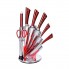 Набор кухонных ножей Royalty Line RL-KSS804 Red 8 предметов для кухни со стальным лезвием и специальным покрытием на подставке