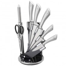 Набор кухонных ножей Royalty Line RL-KSS600 Silver 8 предметов для кухни со стальным лезвием и специальным покрытием на подставке Набор кухонных ножей Royalty Line RL-KSS600 Silver 8 предметов для кухни со стальным лезвием и специальным покрытием на подставке