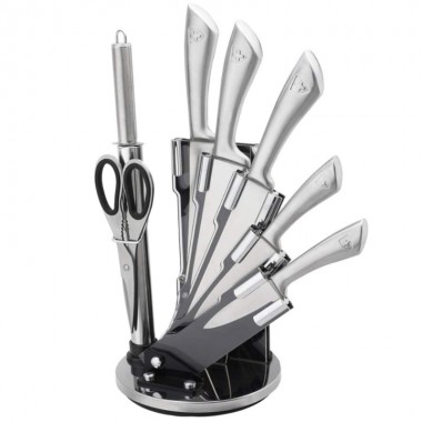 Набор кухонных ножей Royalty Line RL-KSS600 Silver 8 предметов для кухни со стальным лезвием и специальным покрытием на подставке