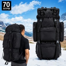Рюкзак мужской тактический Tactical Travel A21 Черный 70 л большой туристический для походов, охоты, рыбалки и путешествий с дождевиком