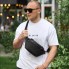 Мужская кожаная бананка с принтом NM-58744 черная – стильная нагрудная сумка-рюкзак из натуральной гладкой кожи 22х27х8