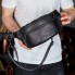 Мужская бананка из натуральной кожи Tiding Bag NM-50358 черная, нагрудная сумка для телефона 25×14×10 см