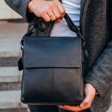 Мужская кожаная сумка мессенджер Tiding Bag 75-5271 черная 22×26×6 — удобная сумка планшет через плечо Мужская кожаная сумка мессенджер Tiding Bag 75-5271 черная 22×26×6 — удобная сумка планшет через плечо