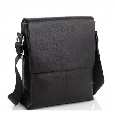 Мужская кожаная сумка планшет через плечо Tiding Bag SK A75-181 черная 23×26×6 — удобный мессенджер для документов и города