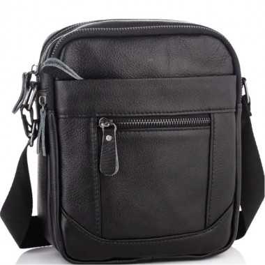 Мужская кожаная сумка планшет через плечо Tiding Bag LA3314-1BL компакный черный мессенджер для города
