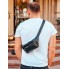 Компактная мужская бананка из натуральной кожи Tidin Bag 16431 черная, поясная сумка для телефона 24×12×8 см
