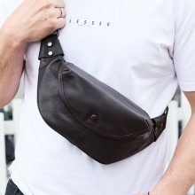 Нагрудна чоловіча бананка Tidin Bag 70101 коричнева з натуральної шкіри, містка сумка слінг для телефону та гаджетів 29×14×8 см Нагрудна чоловіча бананка Tidin Bag 70101 коричнева з натуральної шкіри, містка сумка слінг для телефону та гаджетів 29×14×8 см