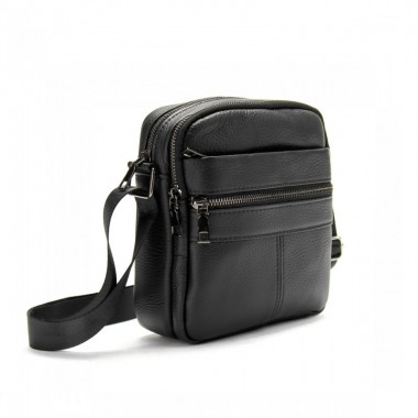 Кожаная мужская барсетка через плечо Tiding Bag BON6165 черная 19×22×5 — компактная сумка мессенджер
