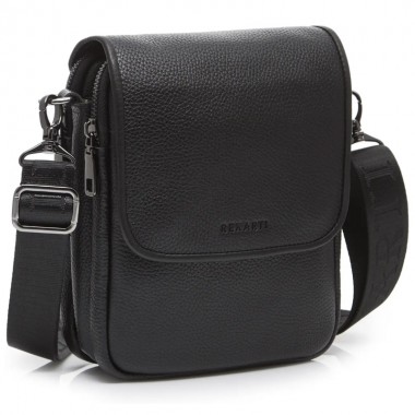 Мужская кожаная сумка мессенджер Tiding Bag TD-23433 24×20×6 черная — барсетка через плечо с клапаном