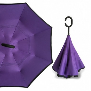 Зонт мужской и женский складной полу автомат Umbrella № 63J ветрозащитный обратного сложения стальной корпус двойной купол Фиолетовый