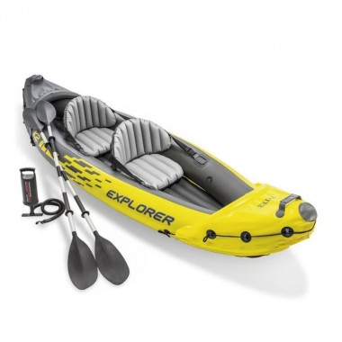Надувная ПВХ лодка Intex Explorer K2 68307 двухместная байдарка каяк с килем надувным дном с веслами и насосом 312 х 91 см