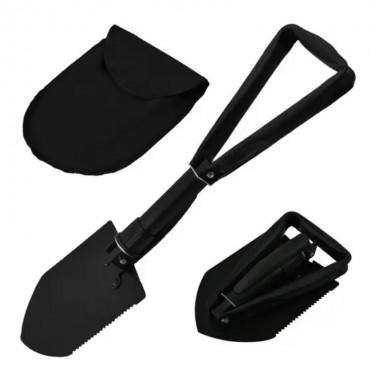 Лопата саперная туристическая пила и кирка 3 в 1 Shovel складная металлическая со штыком и чехлом 56 см Черный