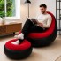 Надувне крісло A-Sofa 2в1 з пуфиком для ніг до 150 кг з насосом флоковане для дому кемпінгу та відпочинку Чорно-червоне