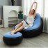 Надувное кресло-диван A-Sofa с пуфом для ног до 150 кг с насосом мягкое велюровое для дома и отдыха Черно-голубое