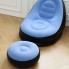 Надувное кресло-диван A-Sofa с пуфом для ног до 150 кг с насосом мягкое велюровое для дома и отдыха Черно-голубое