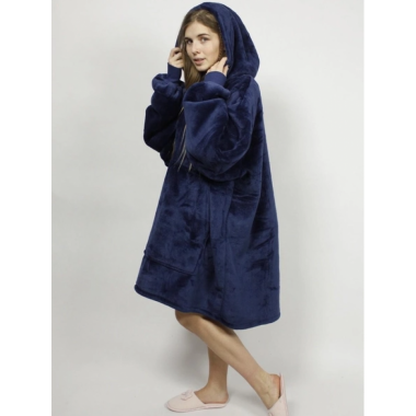 Толстовка плед с капюшоном Huggle Hoodie Ultra Plush Blanket мужская и женская плюшевая кофта с рукавами размер Oversize Синий
